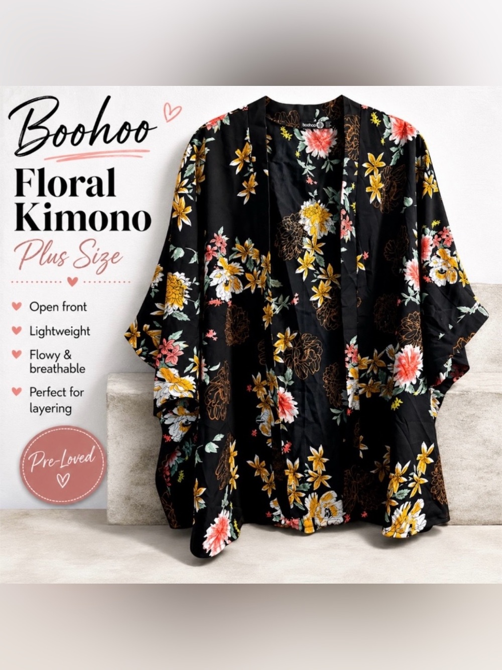 Boohoo Plus Size Floral Open Front Kimono🌸-Pre-Loved🩷